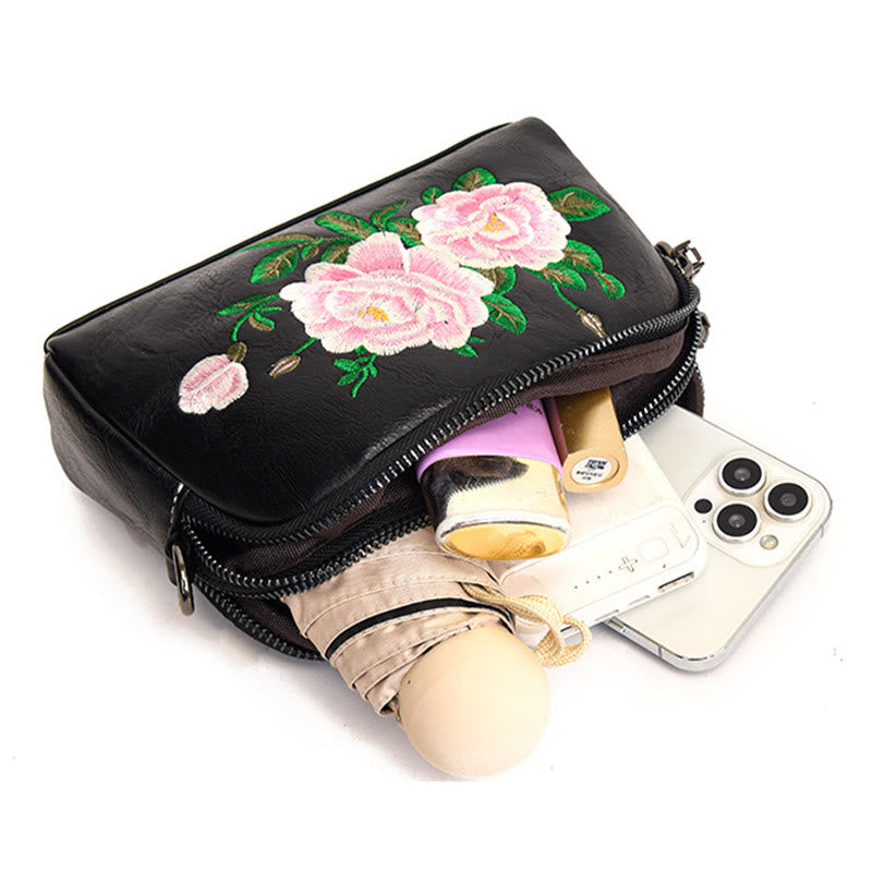 Peony Pomegranate Flowers Su Embroidery Journey Shopping Purse Shoulder Bag Crossbody Bag
