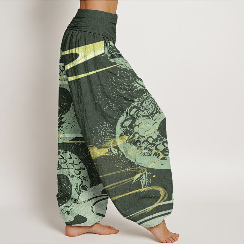 Auspicious Clouds With Snake Pattern Women's Elastic Waist Harem Pants