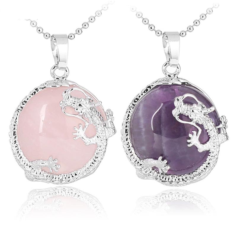 Chinese Dragon Natural Quartz Crystal Healing Energy Necklace Pendant