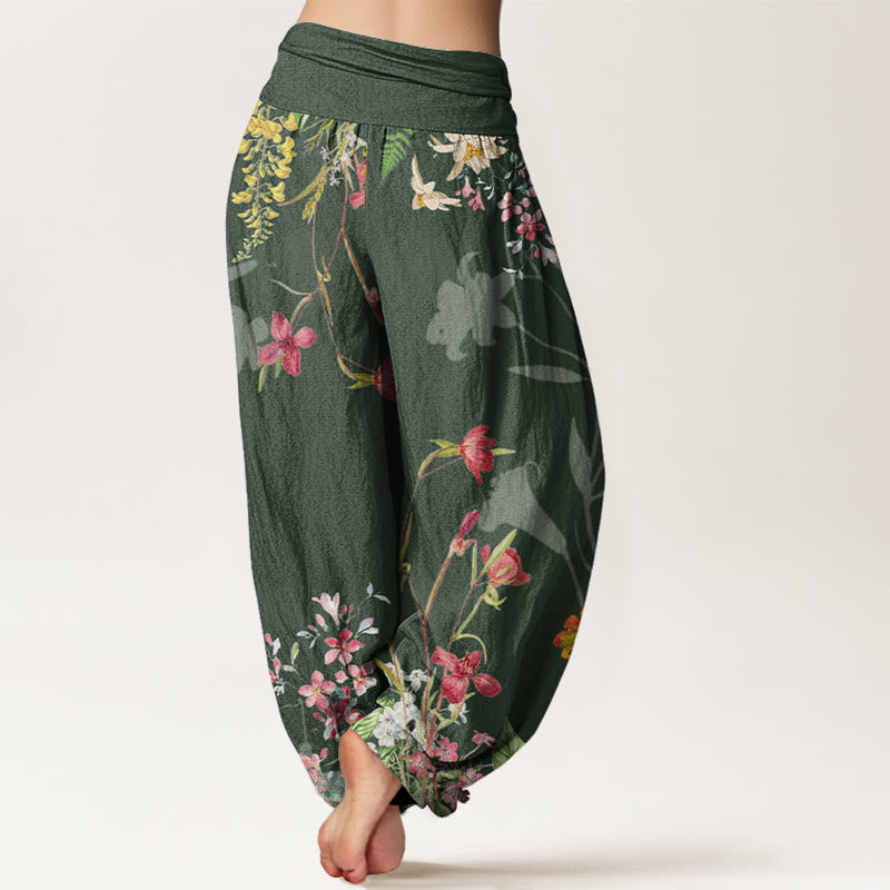 Flowers Totem Pattern Women's Elastic Waist Harem Pants