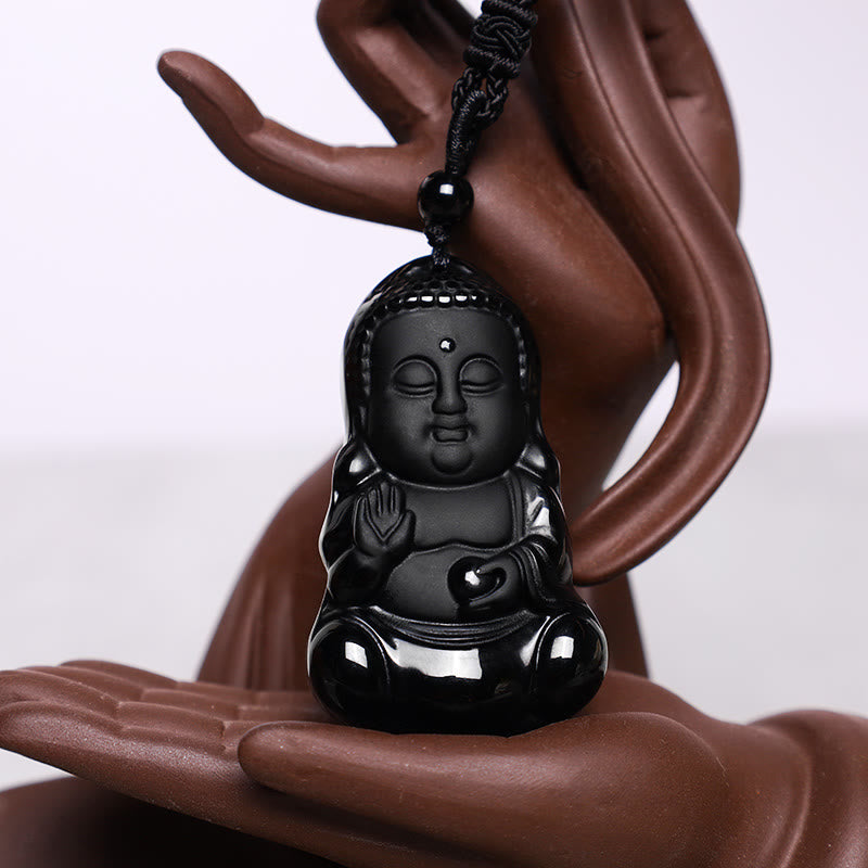Natural Black Obsidian Crystal mystic zen Strength Protection Amulet Lucky Charm Pendant Necklace