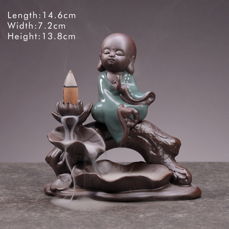 Little Monk Ceramic Lotus Blessing Incense Burner Decoration