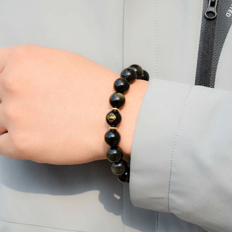 Chinese Zodiac Natal mystic zen Gold Sheen Obsidian Wealth Protection Bracelet