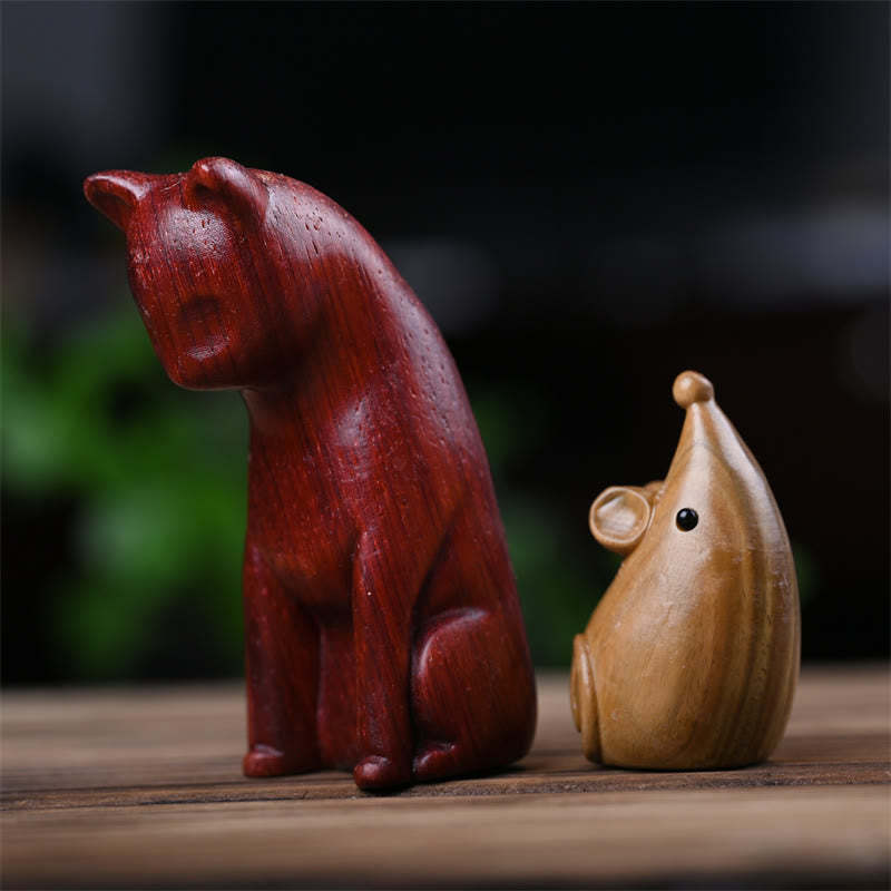 Small Cat Mouse Green Sandalwood African Red Rosewood Peace Home Decoration