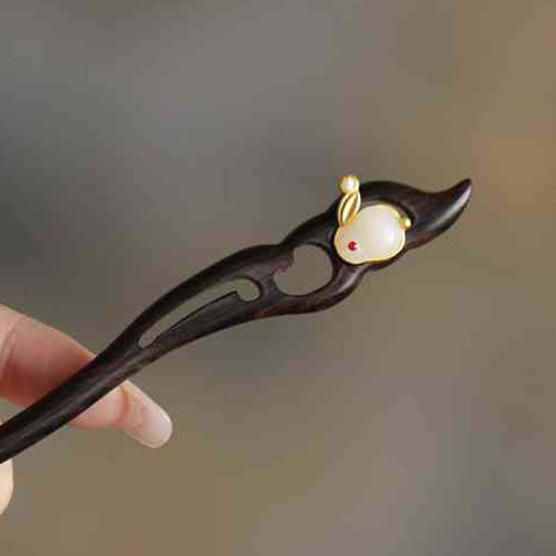 Auspicious Cloud Sandalwood Rabbit Protection Hairpin