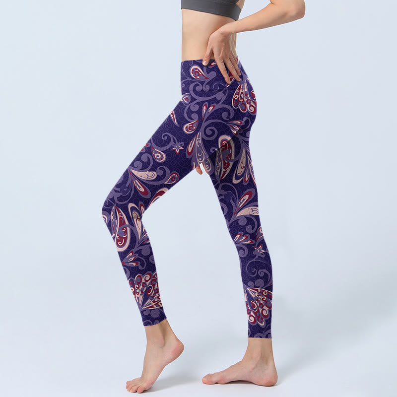 Purple Flower Petals Print Gym Fitness Leggings Women's Yoga Pants