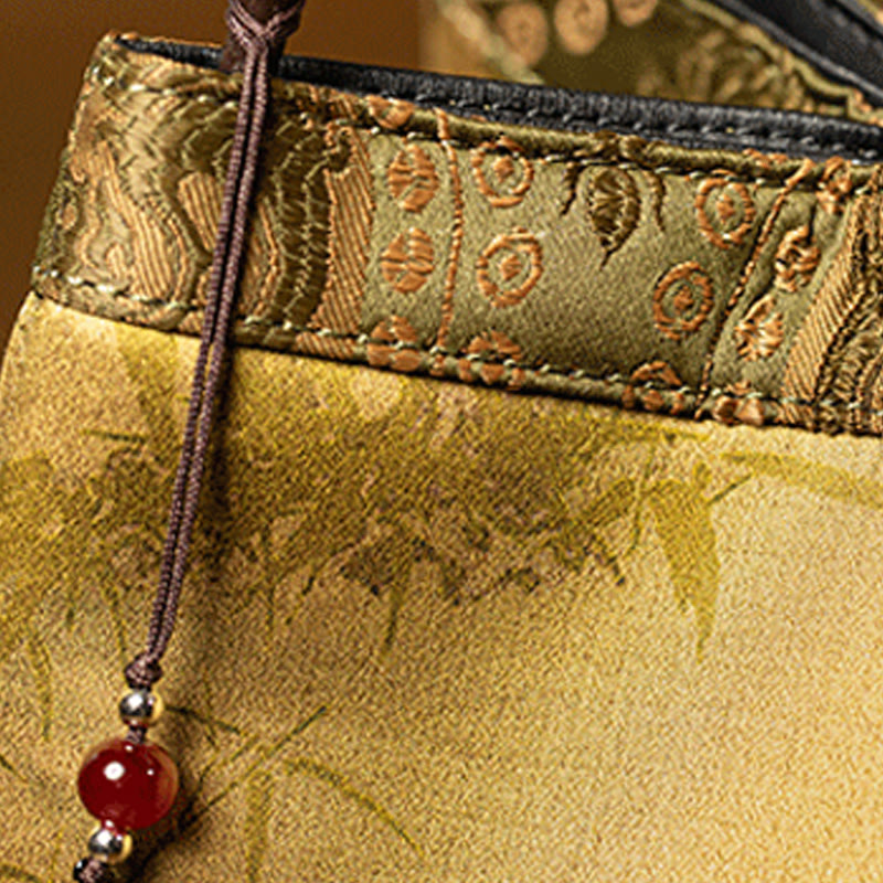 Bamboo Branches Bead Pendant Tassel Xiangyunsha Silk Shoulder Bag Hangbags