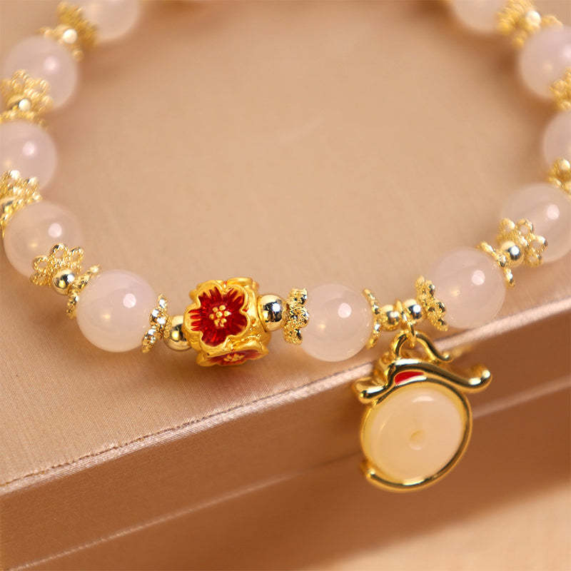Year of the Dragon White Agate Green Aventurine Peace Buckle Luck Bracelet (Extra 30% Off | USE CODE: FS30)