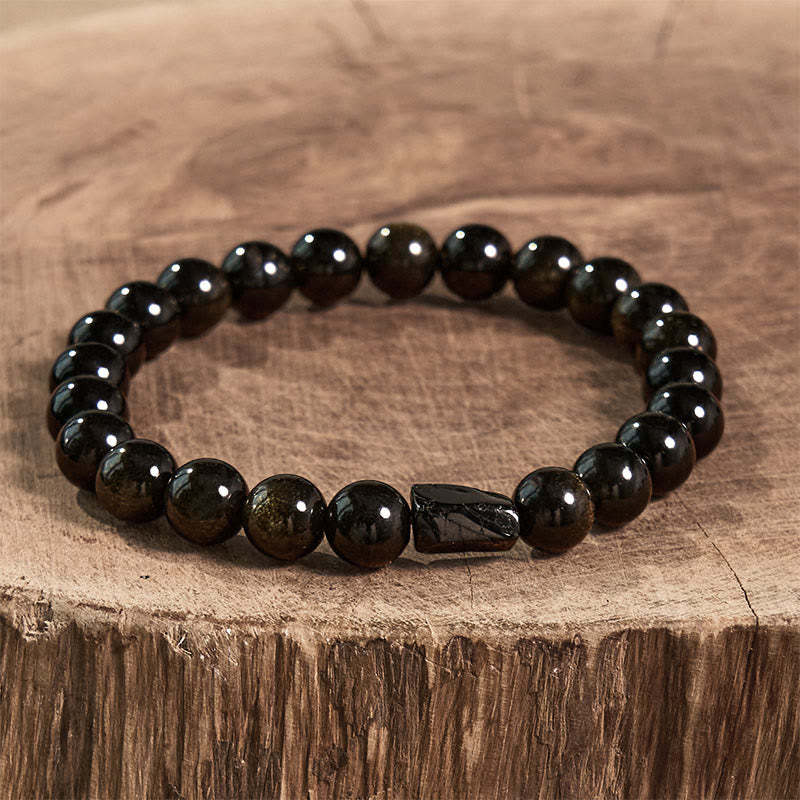 Gold Sheen Obsidian Black Tourmaline Wealth Bracelet
