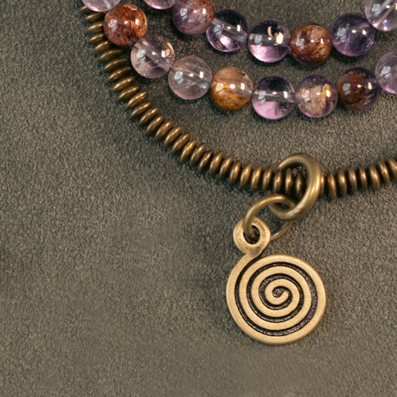 Purple Phantom Red Hematoid Quartz Green Rutilated Quartz Copper Love Forgive Bracelet