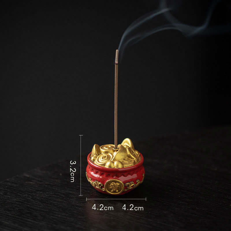 Small Treasure Bowl Lucky Bag Bagua Tray Healing Ceramic Stick Incense Burner Decoration