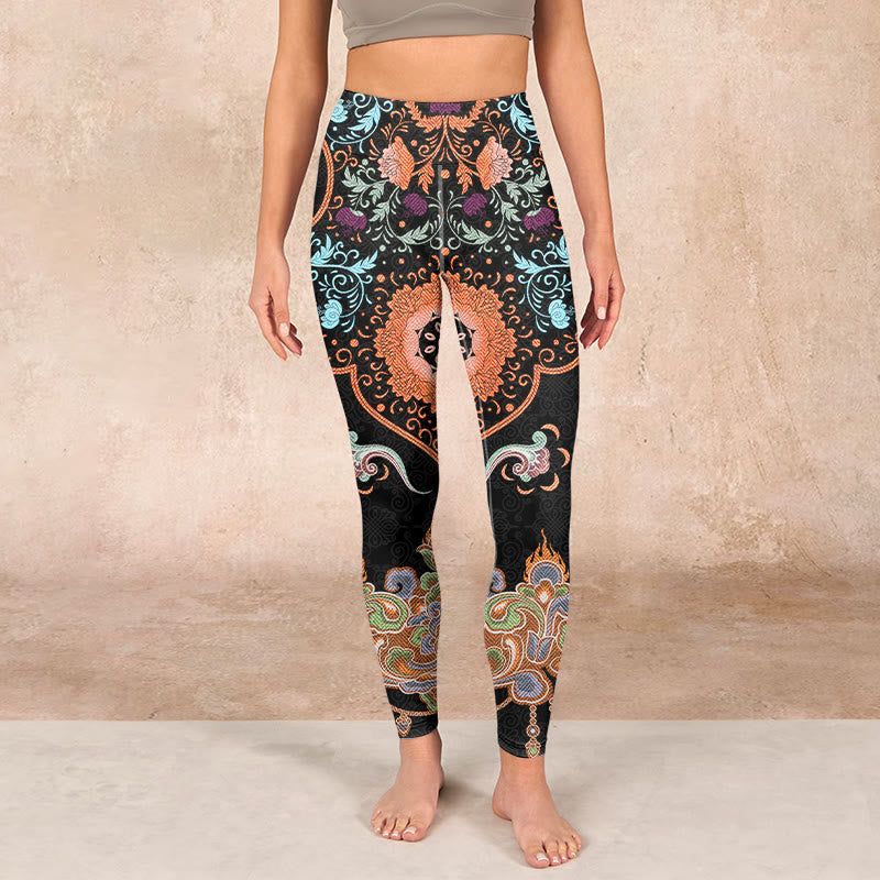 Mandala Auspicious Clouds Print Gym Leggings Women's Yoga Pants