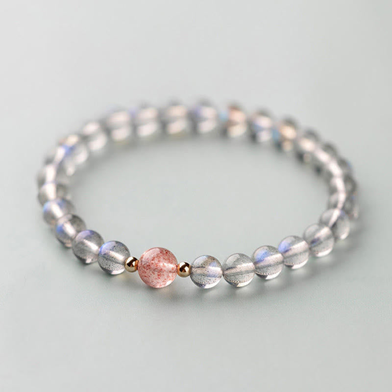 Moonstone Pink Crystal Cinnabar Healing Positive Bracelet