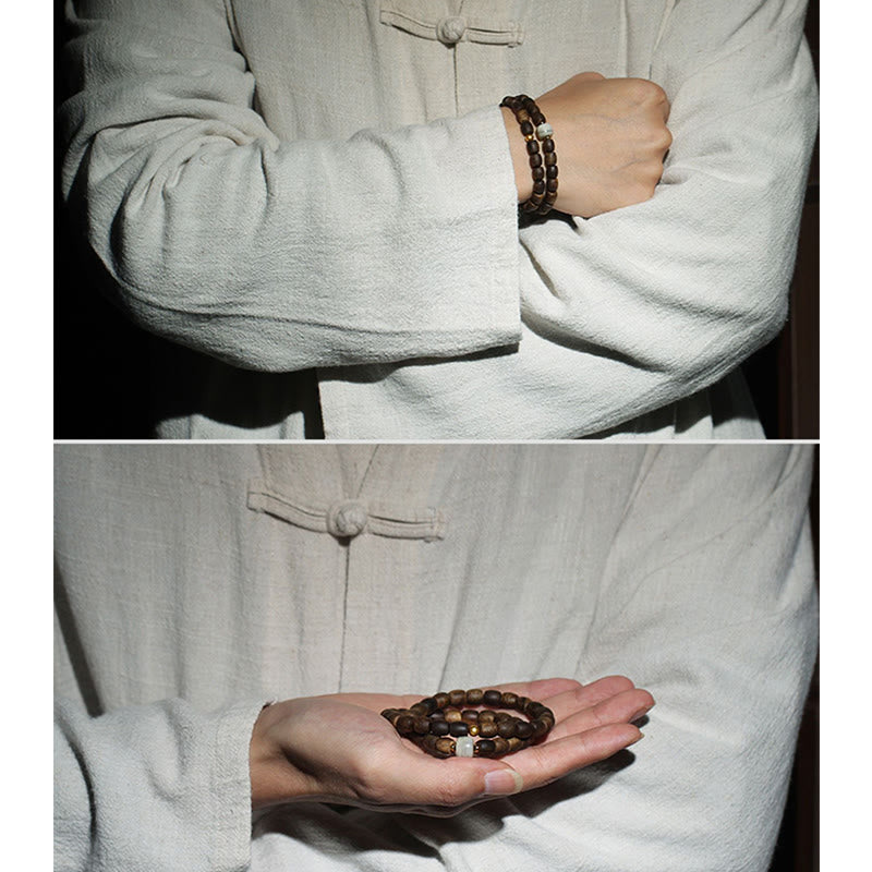 999 Gold Rare Tarakan Agarwood Tibetan Old Spirit Bone Balance Strength Double Wrap Bracelet