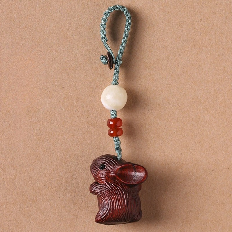Sandalwood Small Leaf Red Sandalwood Lucky Mini Rabbit Protection Key Chain Phone Hanging Decoration