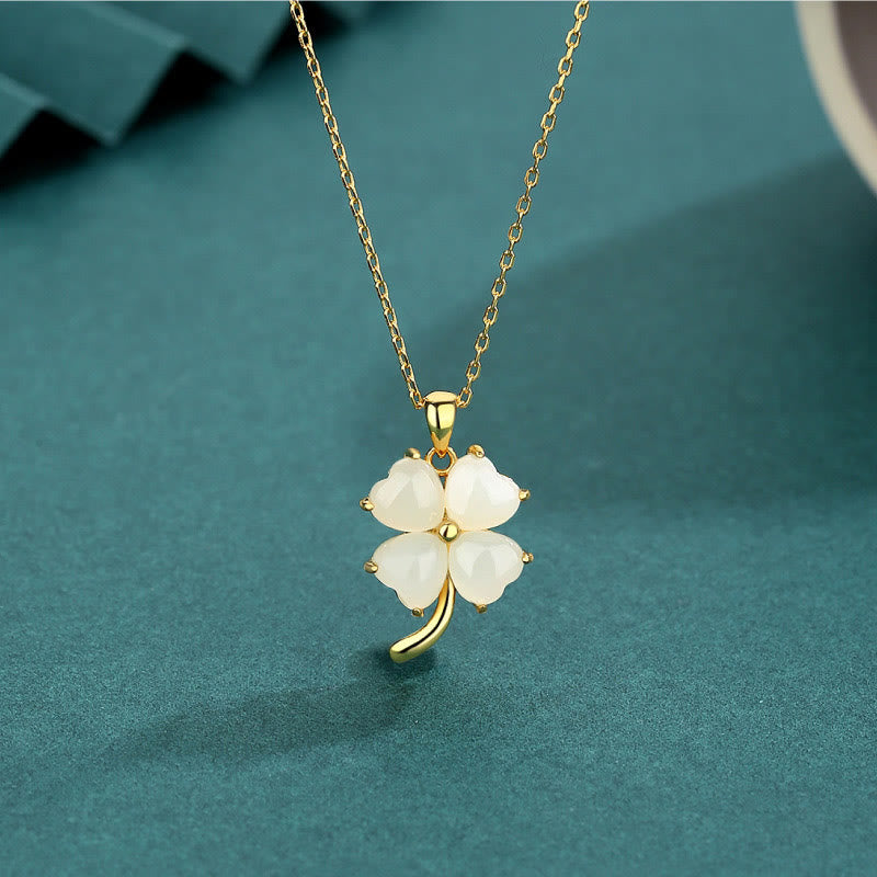 Hetian Jade 925 Sterling Silver Four Leaf Clover Necklace Pendant