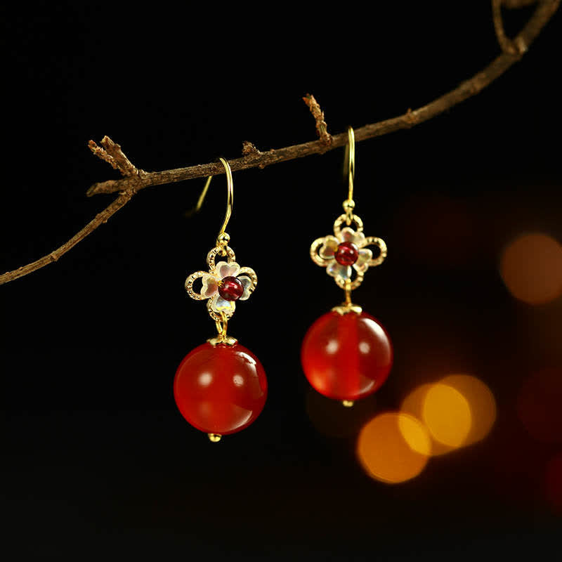 925 Sterling Silver Red Agate Flower Beaded Confidence Earrings