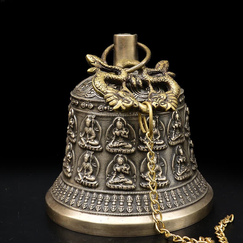 Tibetan Engraved mystic zen Dragon Wind Chime Bell Copper Luck Wall Hanging Decoration