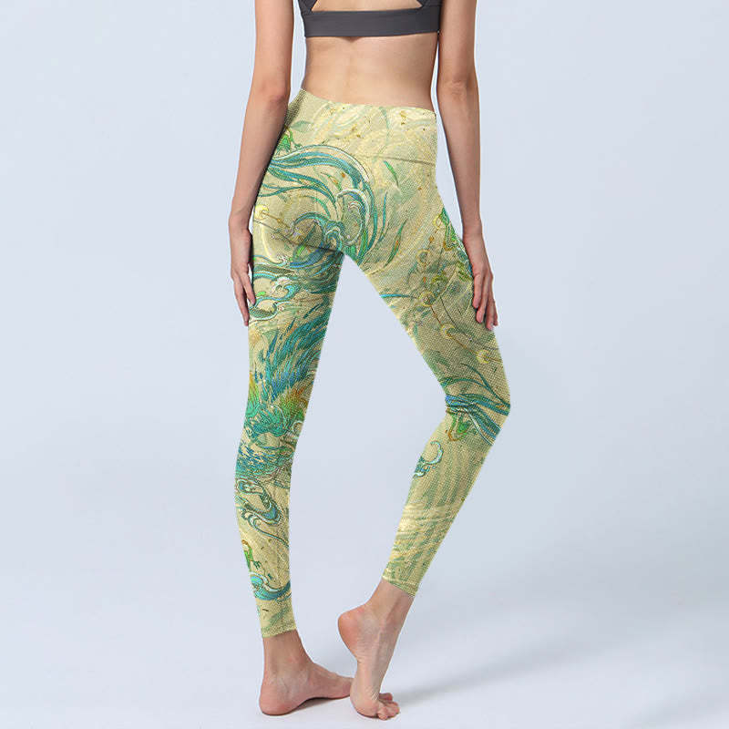 Blue-green Phoenix Gym Leggings Women's Yoga Pants
