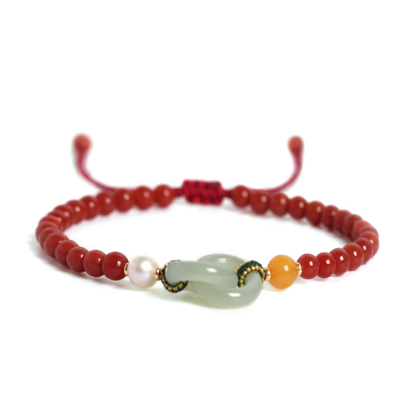 Natural Red Agate Hetian Jade Double Peace Buckle Confidence Bracelet