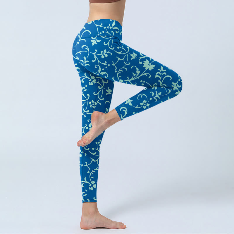 Vine Plants Flowers Print Gym Leggings Women's Yoga Pants