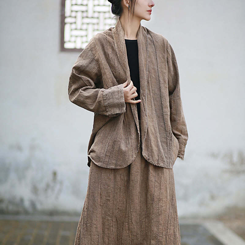 Solid Color Tie Dye Long Sleeve Zen Meditation Open Front Jacket