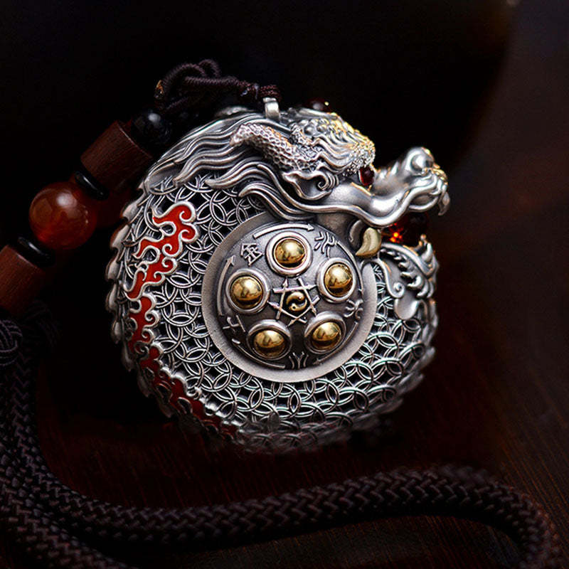 999 Sterling Silver Year of the Dragon Rotatable Ball Five Elements Copper Coin Strength Hanging Decoration