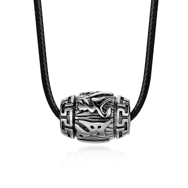Tibetan Om Mani Padme Hum Four Mythical Beasts Titanium Steel Wisdom Necklace Pendant