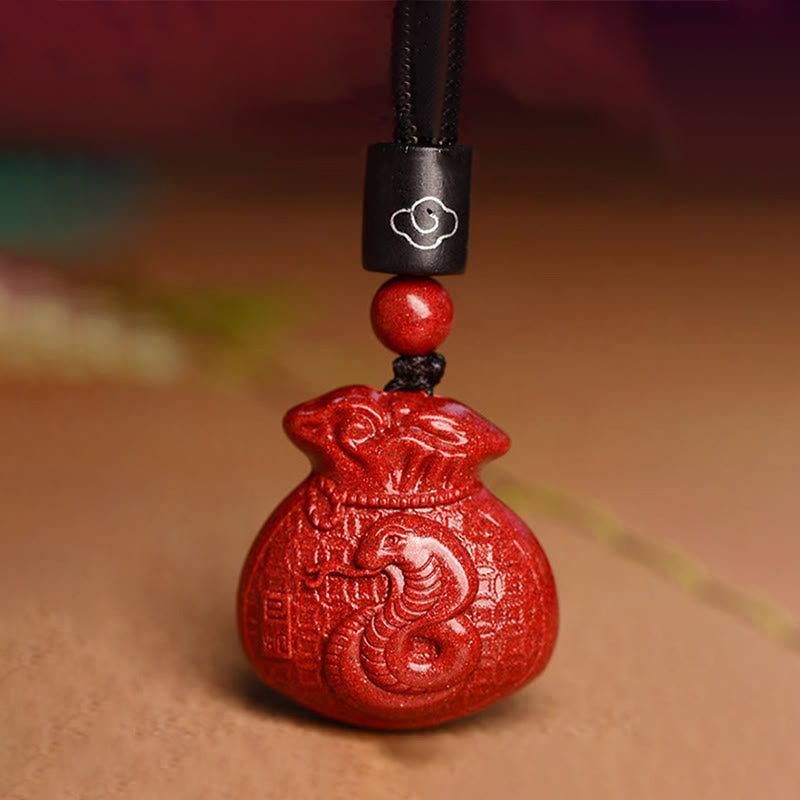 Chinese Zodiac Money Bag Shape Cinnabar Calm Necklace Pendant