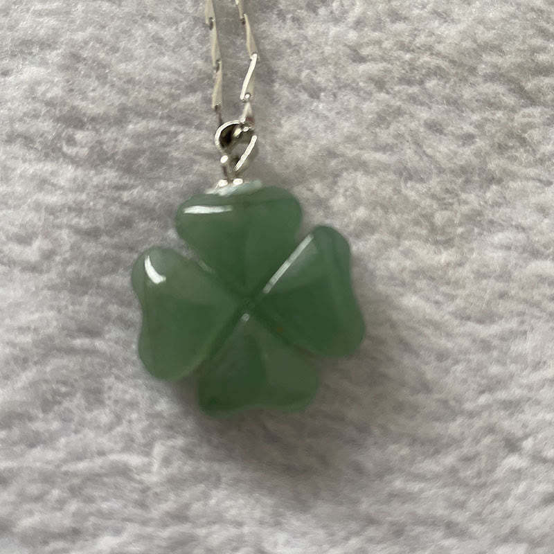 925 Sterling Silver Green Aventurine Four Leaf Clover Luck Leather Rope Necklace Pendant