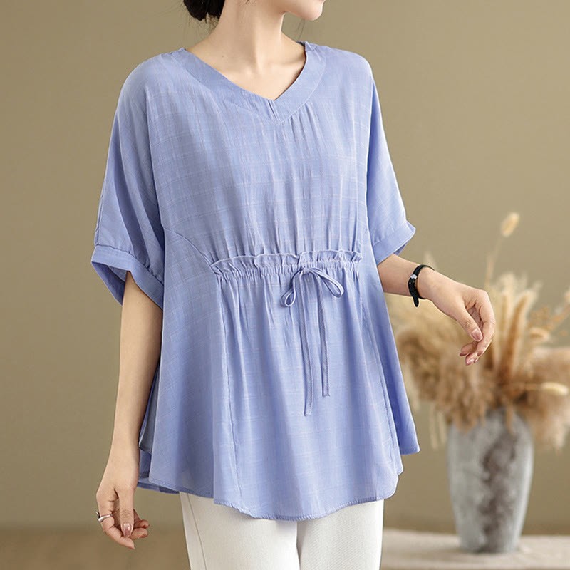 Casual Solid Color Half Sleeve Half Button Women's T-Shirt