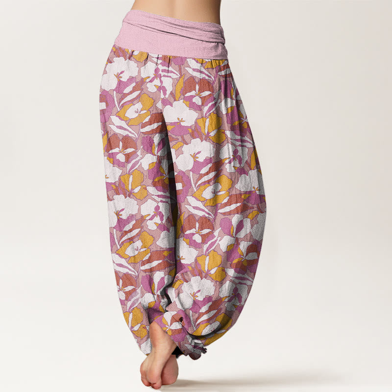 Floral Leaf Design Women's Elastic Waist Harem Pants