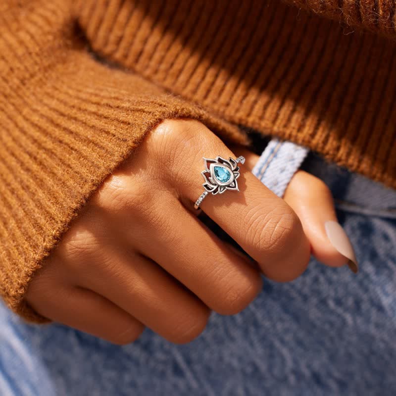 Sterling Silver Lotus Zircon Blessing Protection Ring