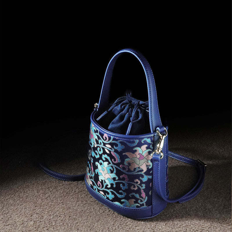 Retro Lotus Entwined Branches Song Brocade Crossbody Bag Hangbags