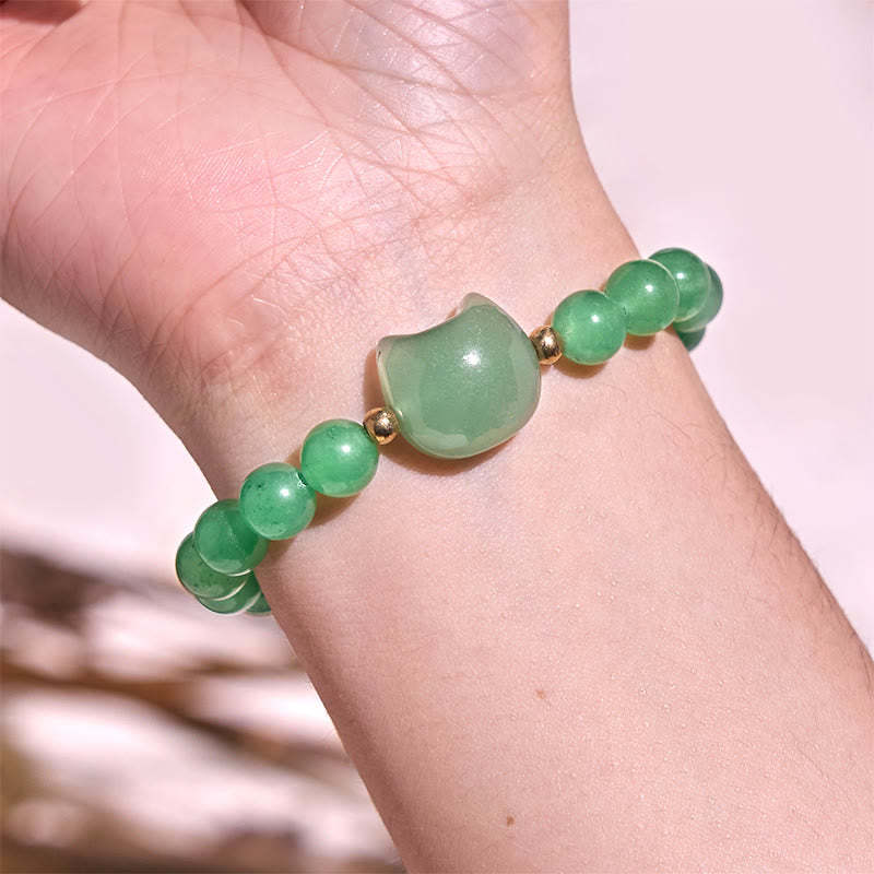 Amethyst Green Aventurine Rose Quartz Fluorite Cat Head Balance Luck Bracelet