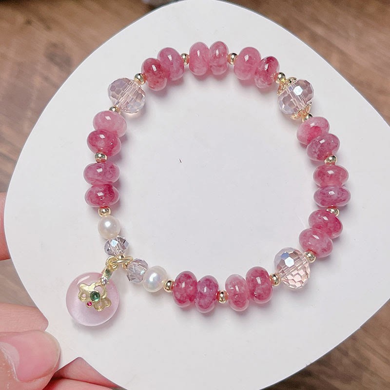 Natural Rose Quartz Bow Peace Buckle Loving Energy Bracelet