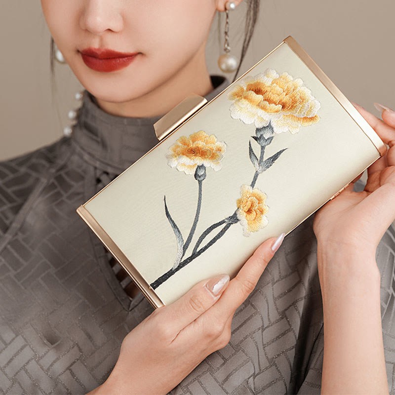 Carnation Peony Begonia Su Embroidery Wedding Shopping Purse Handbag Crossbody Bag
