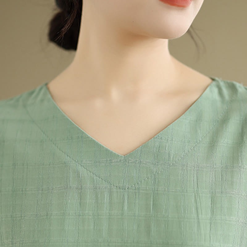 Casual Solid Color Half Sleeve Half Button Women's T-Shirt