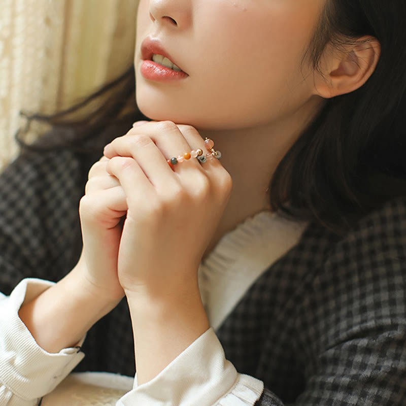 14k Gold Plated Copper Fu Lu Shou Crystal Peach Moonstone Happiness Wealth Ring