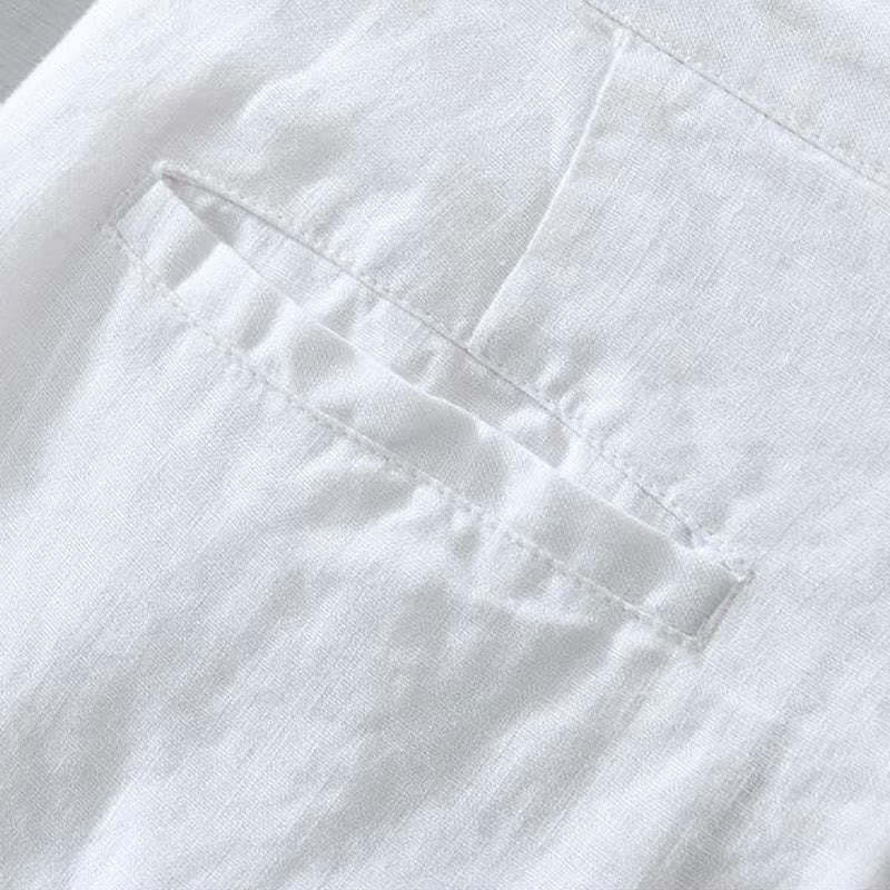 Solid Color Drawstring Cropped Linen Men's Shorts With Pockets