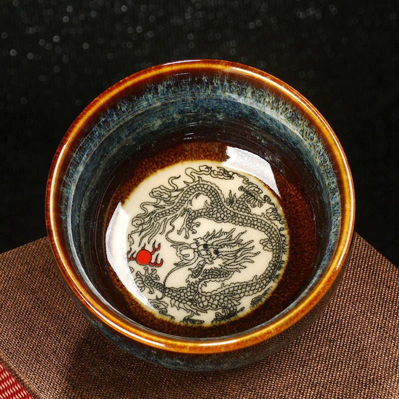 Lotus Dragon Phoenix Koi Fish Chinese Jianzhan Ceramic Teacup Kung Fu Tea Cup 110ml