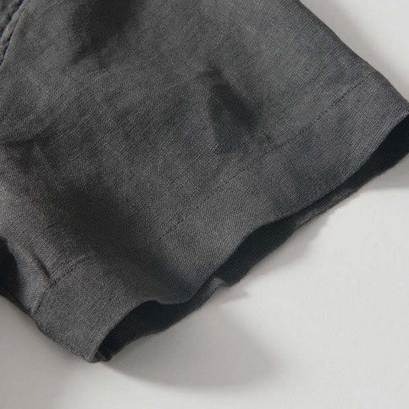 Daily Frog-Button Stand Collar Short Sleeve Linen Men's Shirt