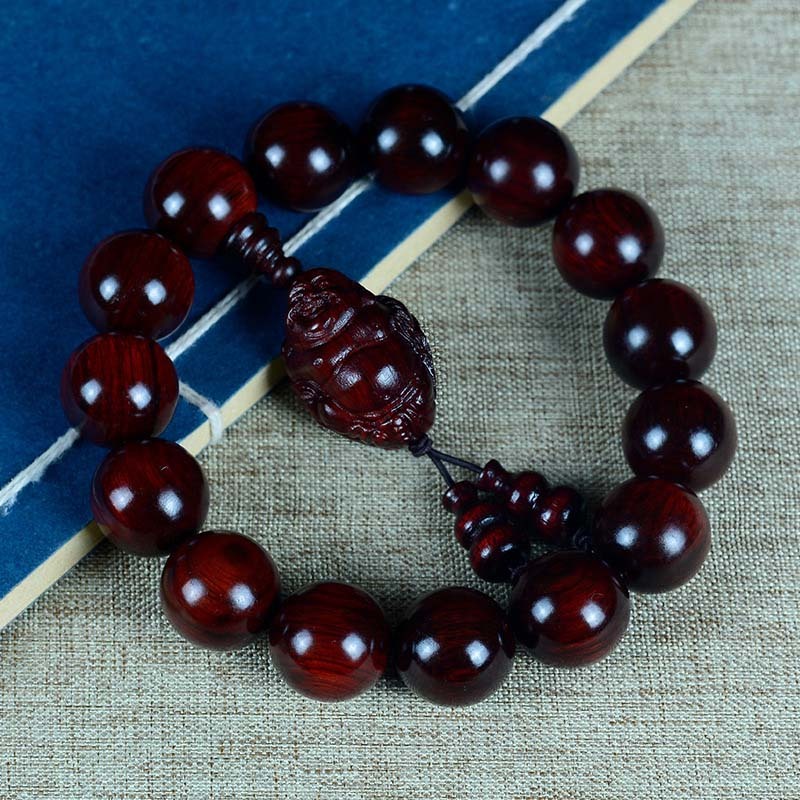Small Leaf Red Sandalwood Laughing mystic zen God of Wealth Protection Bracelet