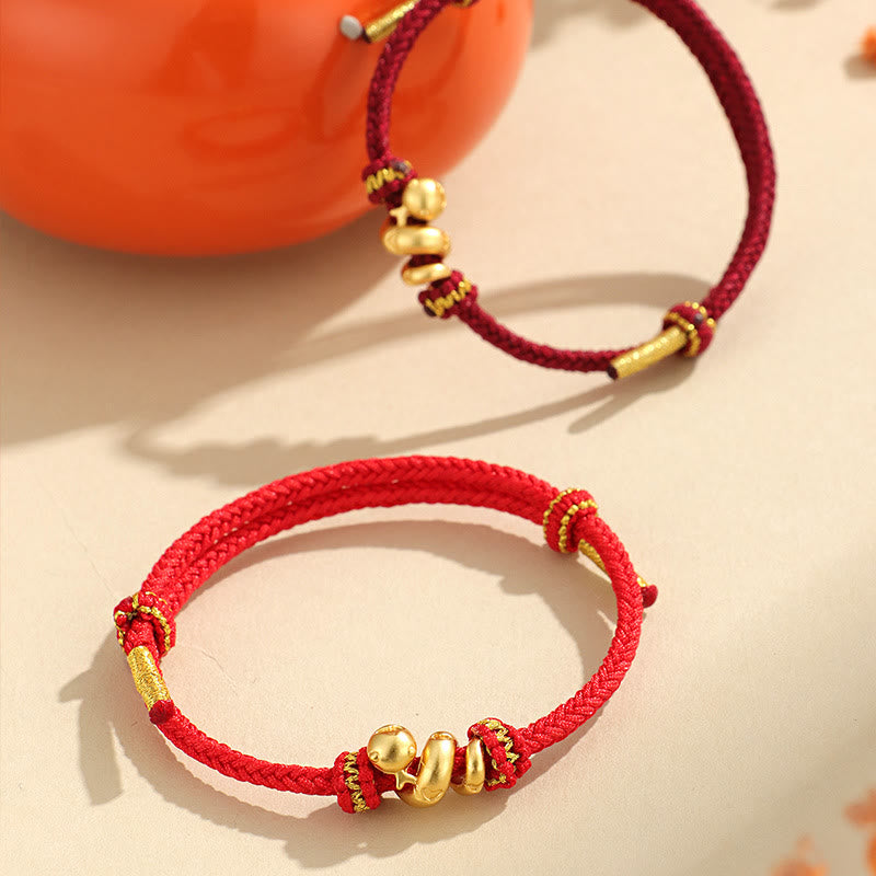 Handmade 999 Sterling Silver Golden Year Of Snake Red String Protection Braided Bracelet