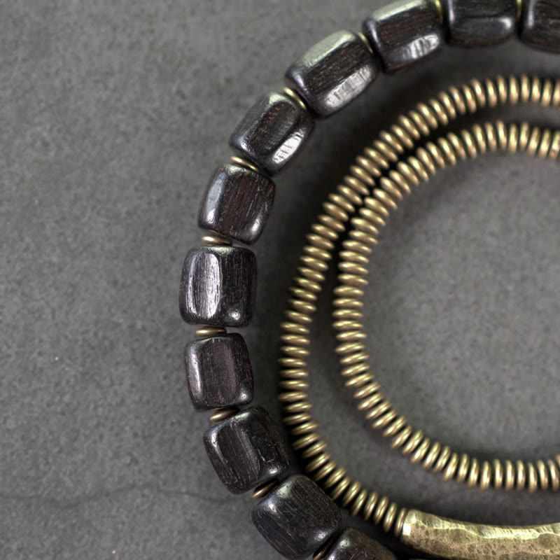 Vintage Peace Tibetan Ebony Wood Beads Copper Multilayered Healing Bracelet