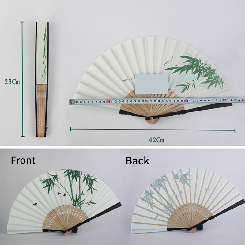 Bamboo Koi Fish Crane Handheld Cotton Linen Folding Fan