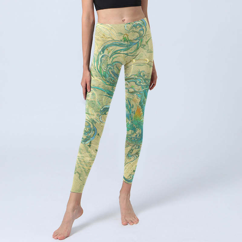 Blue-green Phoenix Gym Leggings Women's Yoga Pants