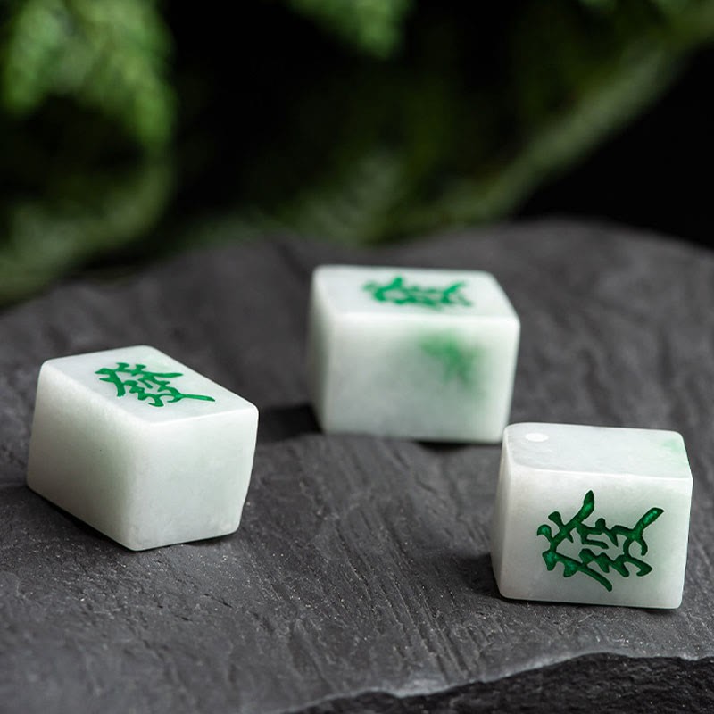 Natural Jade Mahjong Fa Character Wealth Prosperity Phone Hanging Key Chain Decoration