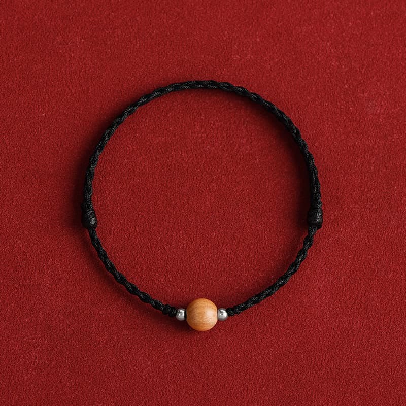 Natural Peach Wood Bead Luck Braided Bracelet Anklet
