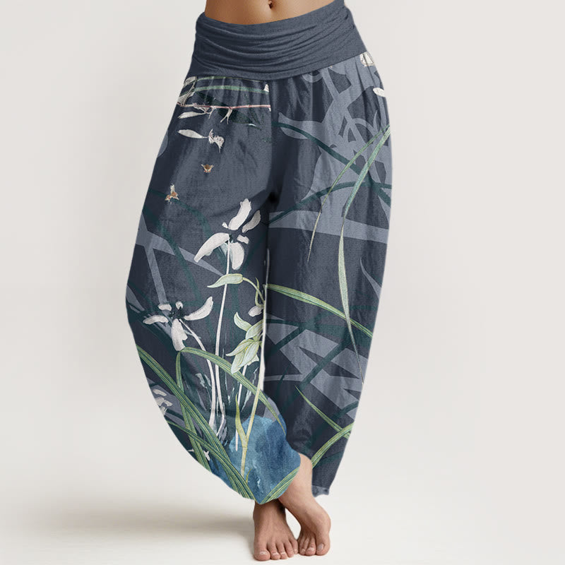 Casual Orchid leaf Butterflies Women's Elastic Waist Harem Pants